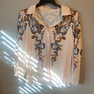 SHEIN Blue and Brown Floral Blouse